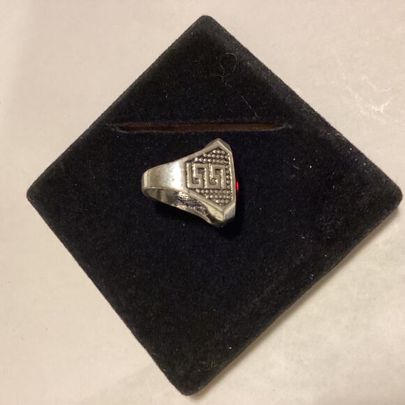 1757 Mens Silver Red Crystal Stone Ring Promise Vintage Statement Big Rectangle - Picture 5 of 6